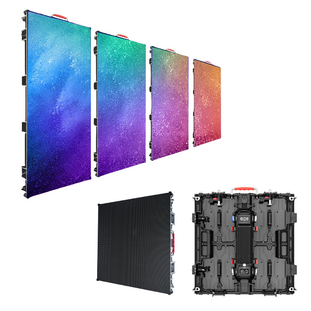 Rental LED screen panels ready for stage assembly